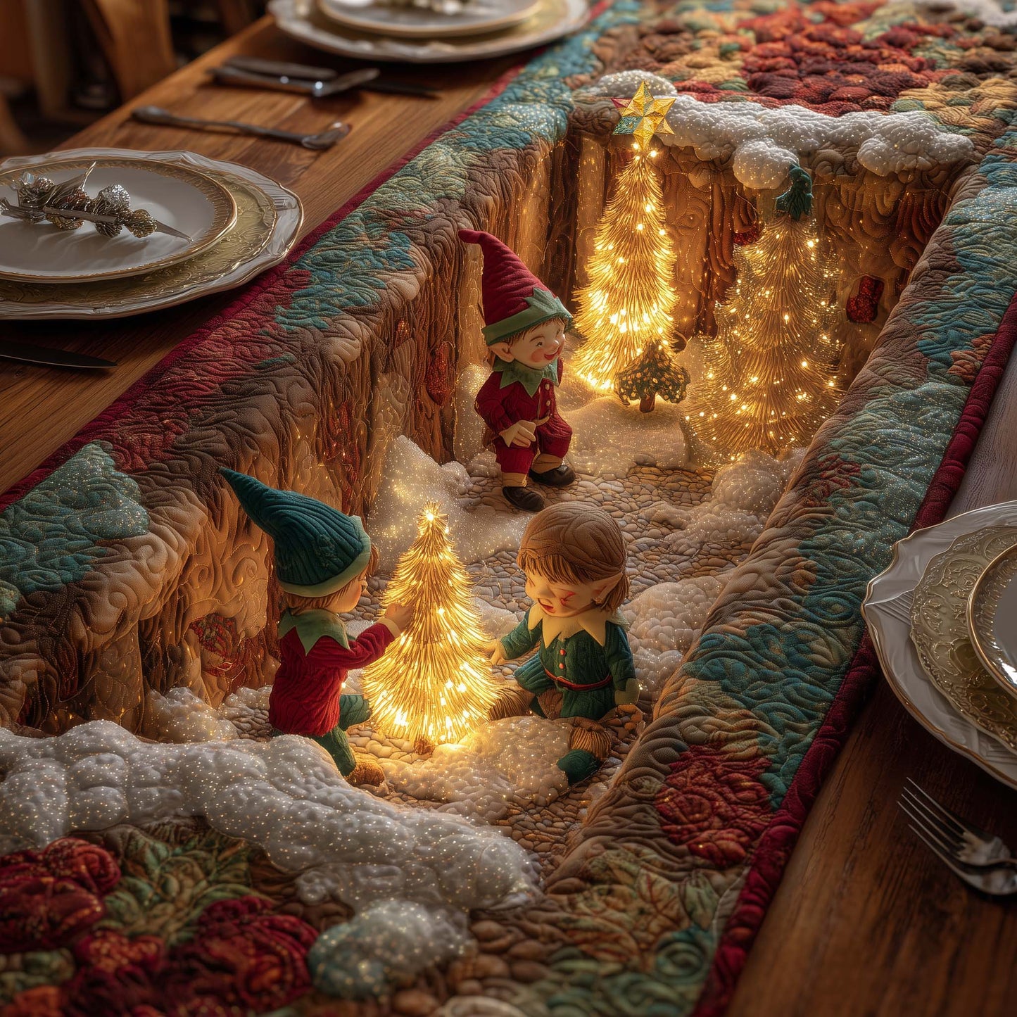 Elf Crafting Quilted Table Runner GFTOYC2431