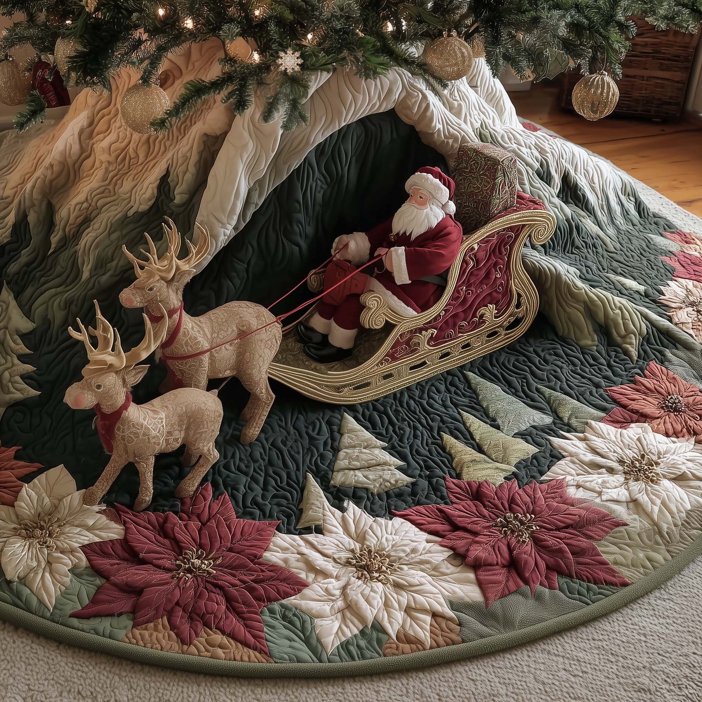 Santa Sleigh Quilted Tree Skirt GFTOYC2433