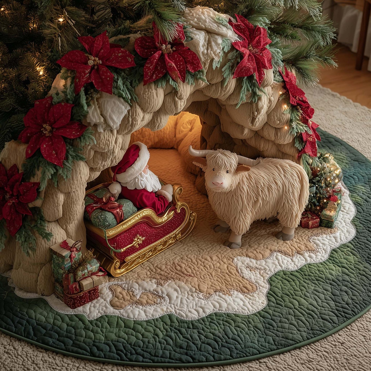Highland Sleigh Quilted Tree Skirt GFTOYC2436