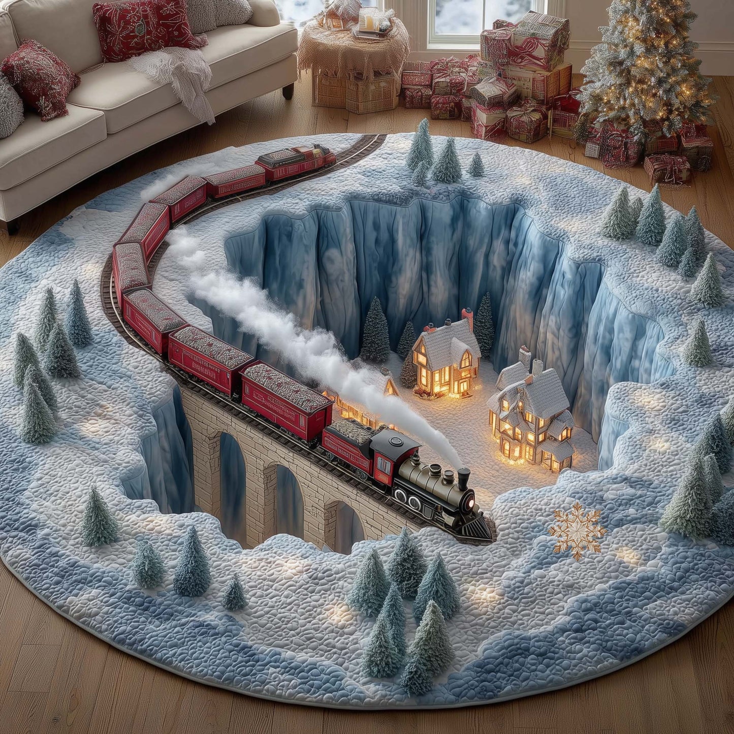 Holiday Locomotive Quilted Round Mat GFTOYC2511