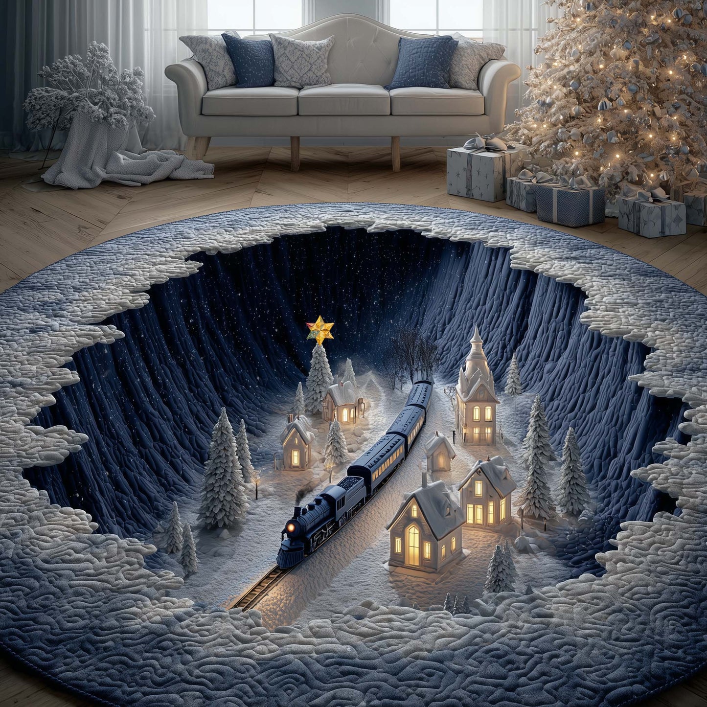 Holiday Locomotive Quilted Round Mat GFTOYC2512