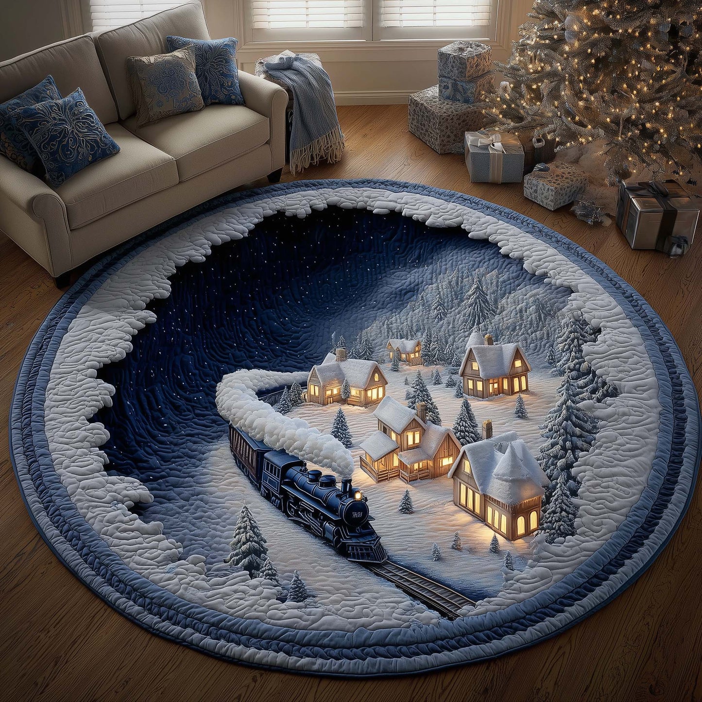 Holiday Locomotive Quilted Round Mat GFTOYC2513