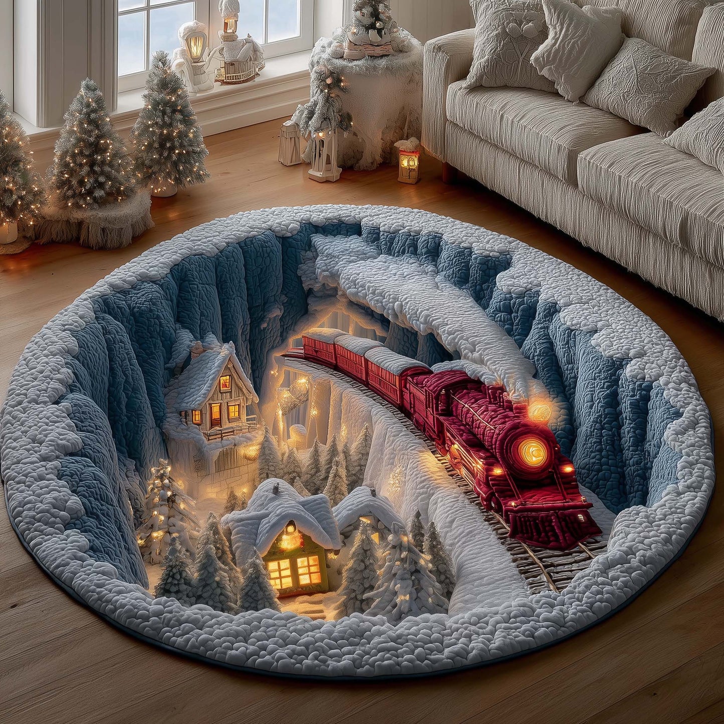 Holiday Locomotive Quilted Round Mat GFTOYC2515