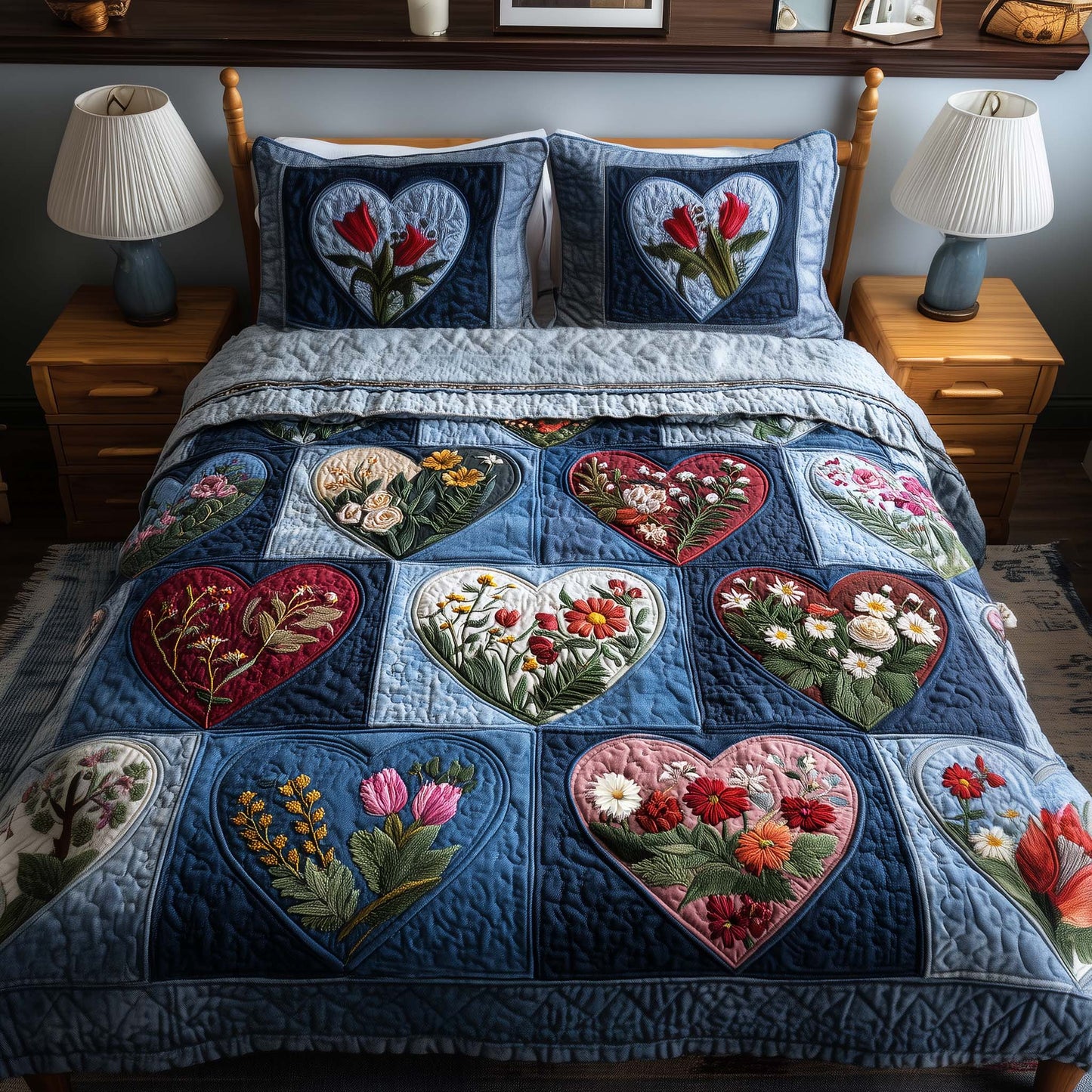 Blossom Heart Patchwork 3-Piece Quilted Bedding Set GFTOYC2699