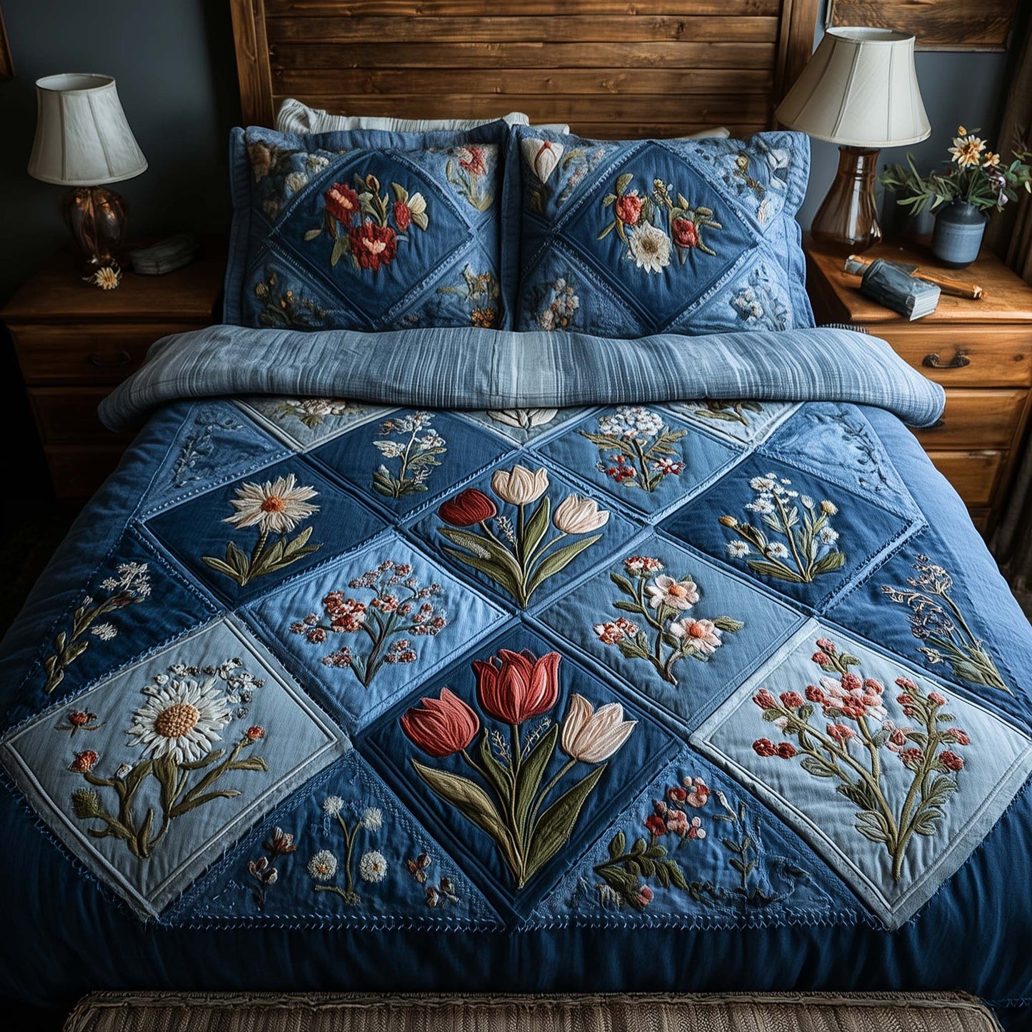 Blossom Heart Patchwork 3-Piece Quilted Bedding Set GFTOYC2704