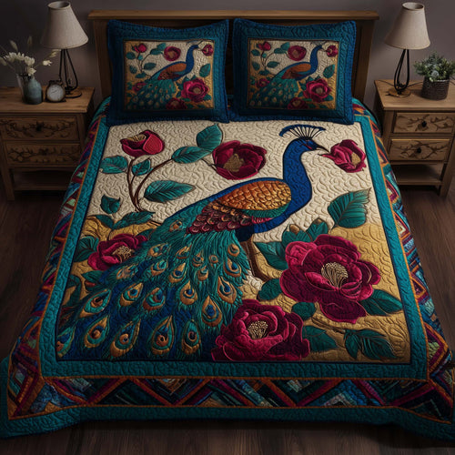 Elegant Peacock 3-Piece Quilted Bedding Set GFTOYC2734
