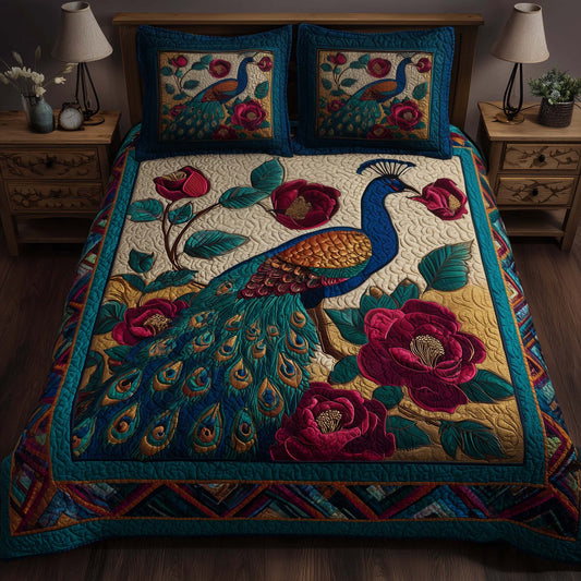 Elegant Peacock 3-Piece Quilted Bedding Set GFTOYC2734