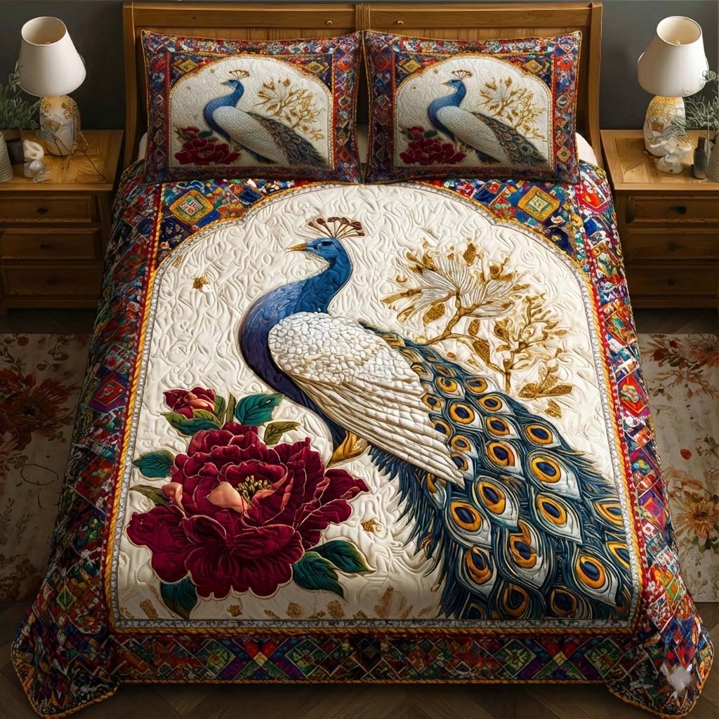Elegant Peacock 3-Piece Quilted Bedding Set GFTOYC2735