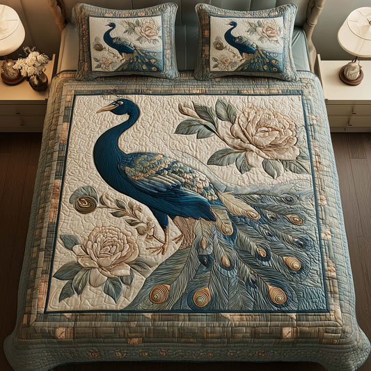 Elegant Peacock 3-Piece Quilted Bedding Set GFTOYC2736