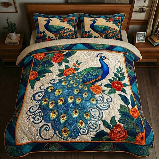 Elegant Peacock 3-Piece Quilted Bedding Set GFTOYC2737