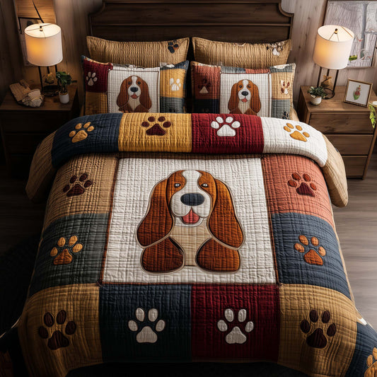 Basset Hound Paws 3-Piece Quilted Bedding Set GFTOYC2810