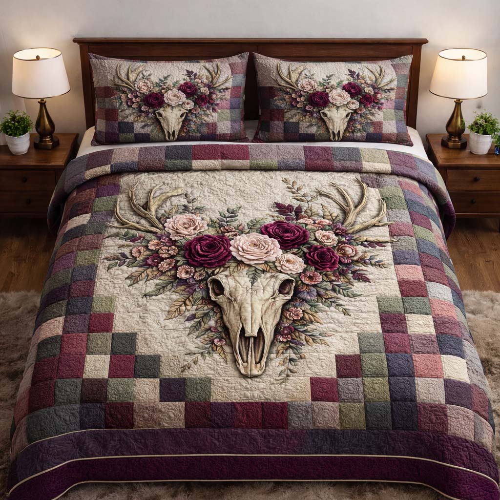 Nature Antlers 3-Piece Quilted Bedding Set GFTOYC2996