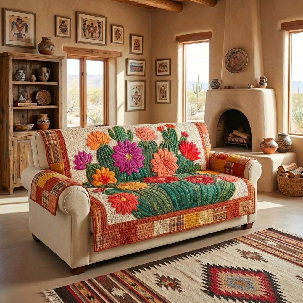 Sacred Cactus Quilted Sofa Cover GFTOYC3061