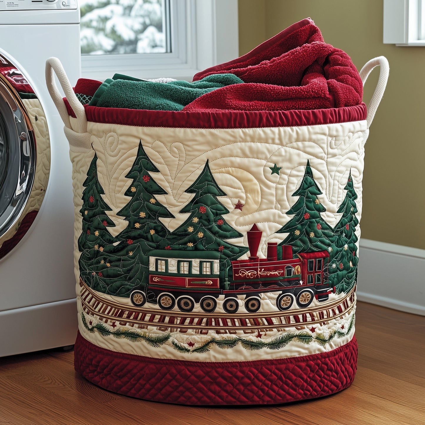Christmas Train Quilted Laundry Basket GFTOYC334