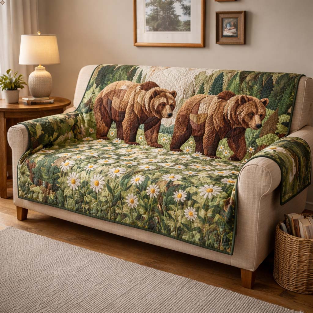Woodland Bear Quilted Sofa Cover GFTOYC3428