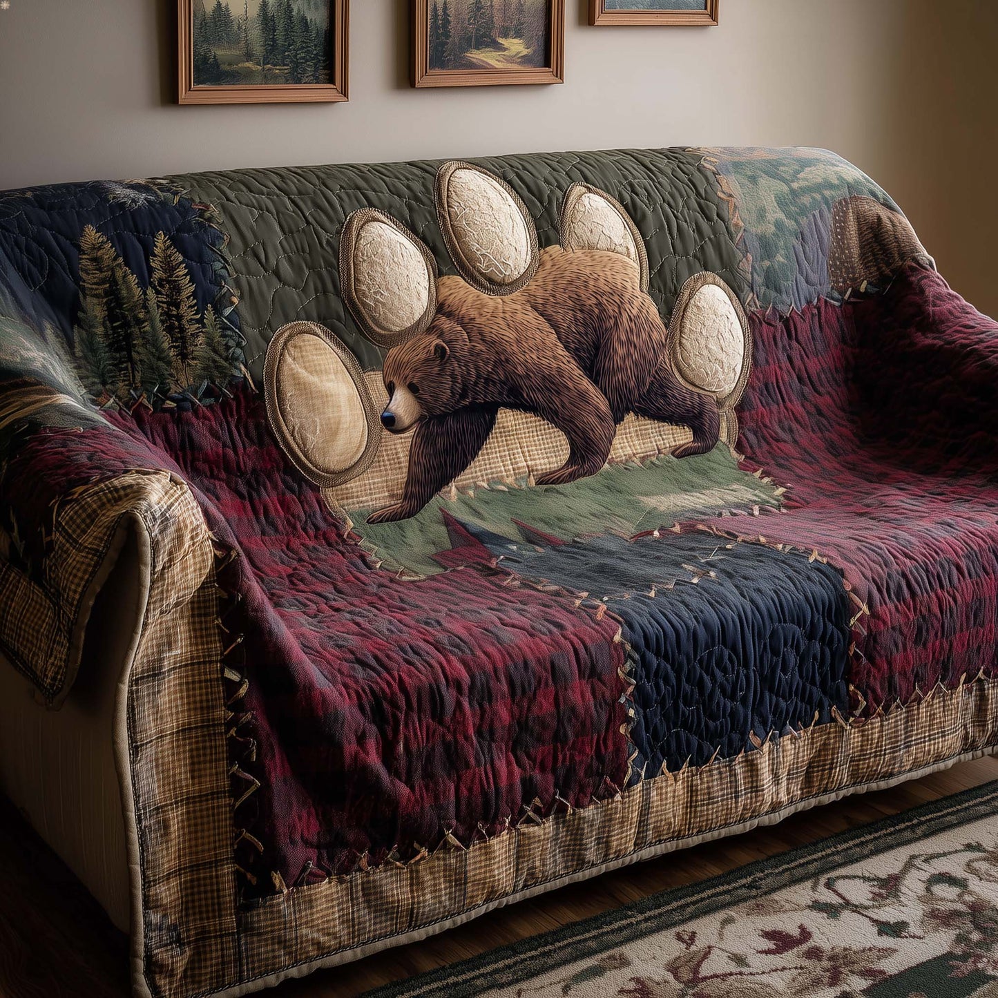 Woodland Bear Quilted Sofa Cover GFTOYC3429