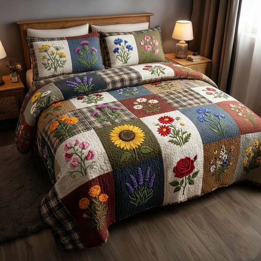 Flowers Patchwork 3-Piece Quilted Bedding Set GFTOYC3459