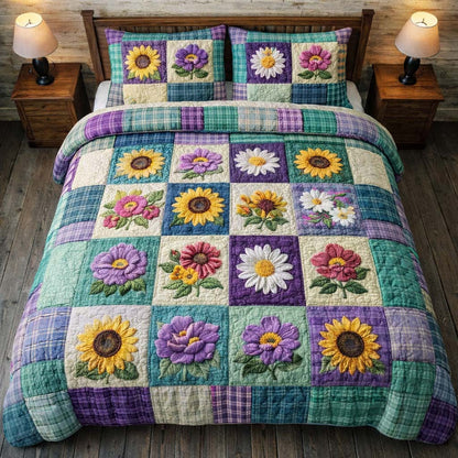 Flowers Patchwork 3-Piece Quilted Bedding Set GFTOYC3460