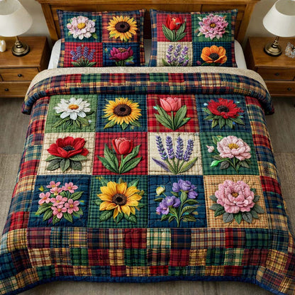 Flowers Patchwork 3-Piece Quilted Bedding Set GFTOYC3461