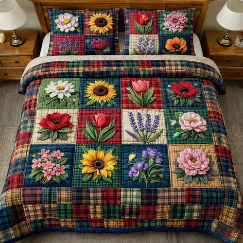Flowers Patchwork 3-Piece Quilted Bedding Set GFTOYC3461