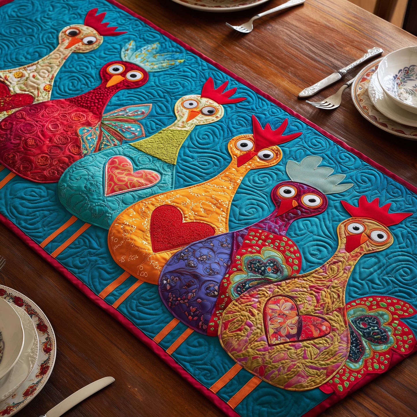 Funny Chicken Quilted Table Runner GFTOYC3534