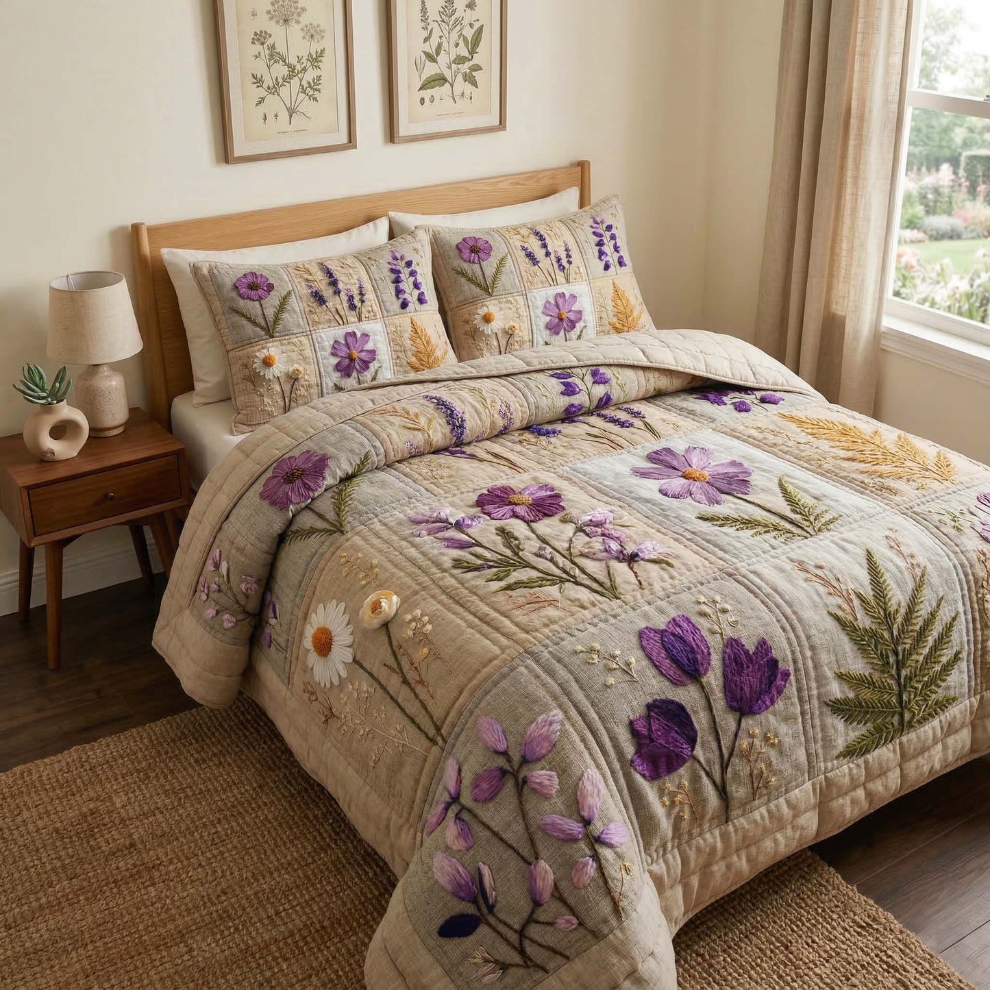 Blossom Grace 3-Piece Quilted Bedding Set GFTOQM3206