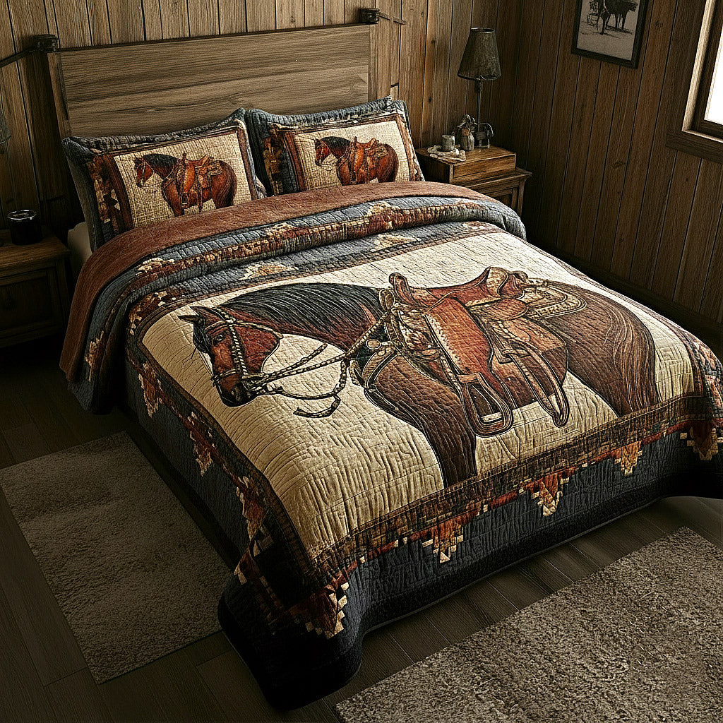 Prairie Horse 3-Piece Quilted Bedding Set GFTOMA8162