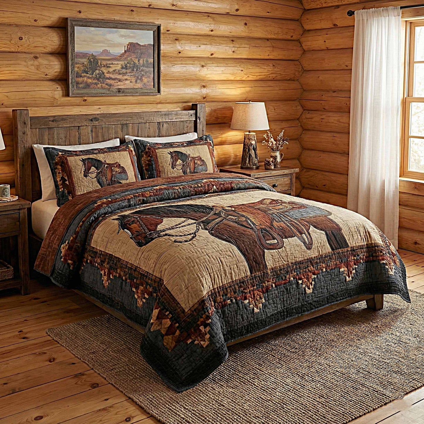 Prairie Horse 3-Piece Quilted Bedding Set GFTOMA8162