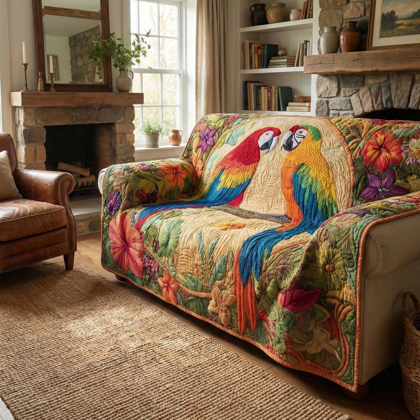 Tropical Parrots Quilted Sofa Cover GFTOQM1598