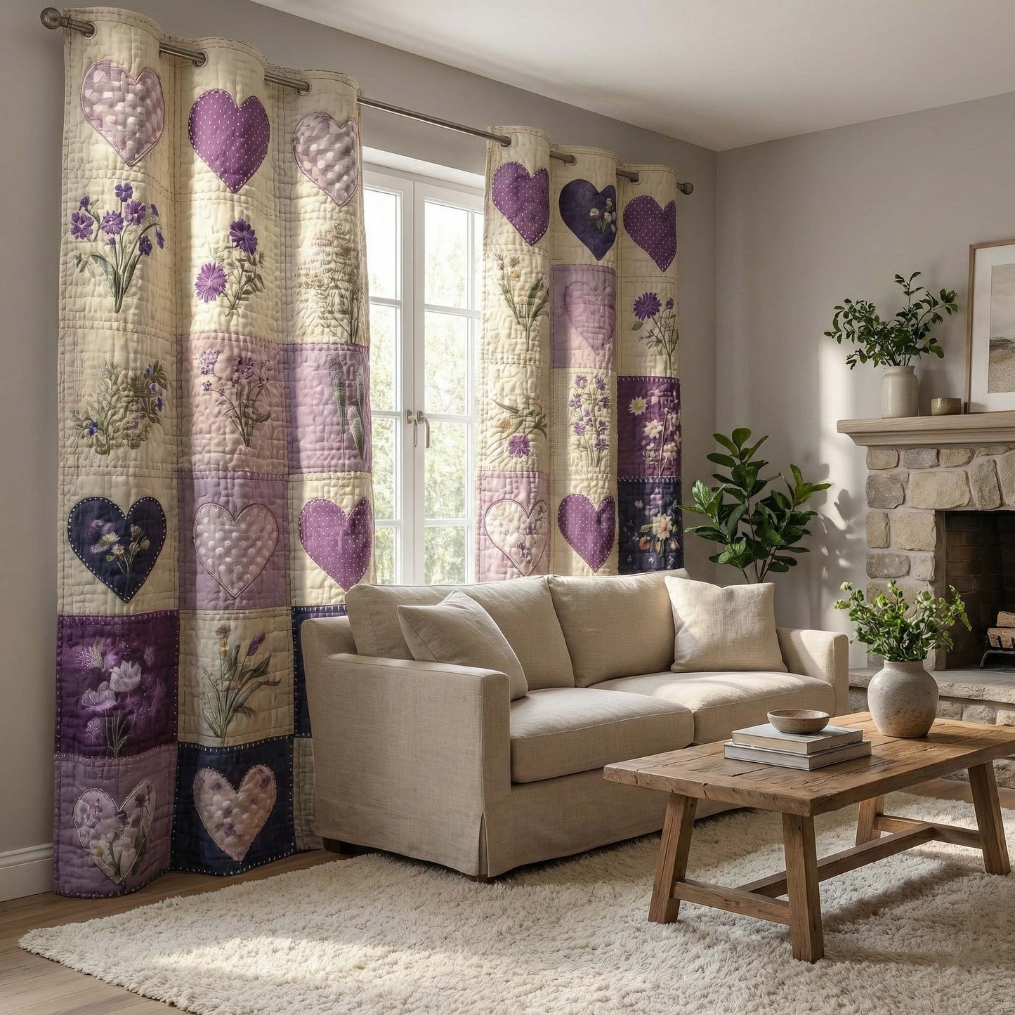 Lavender Heart Quilted Curtains GFTOQM3076