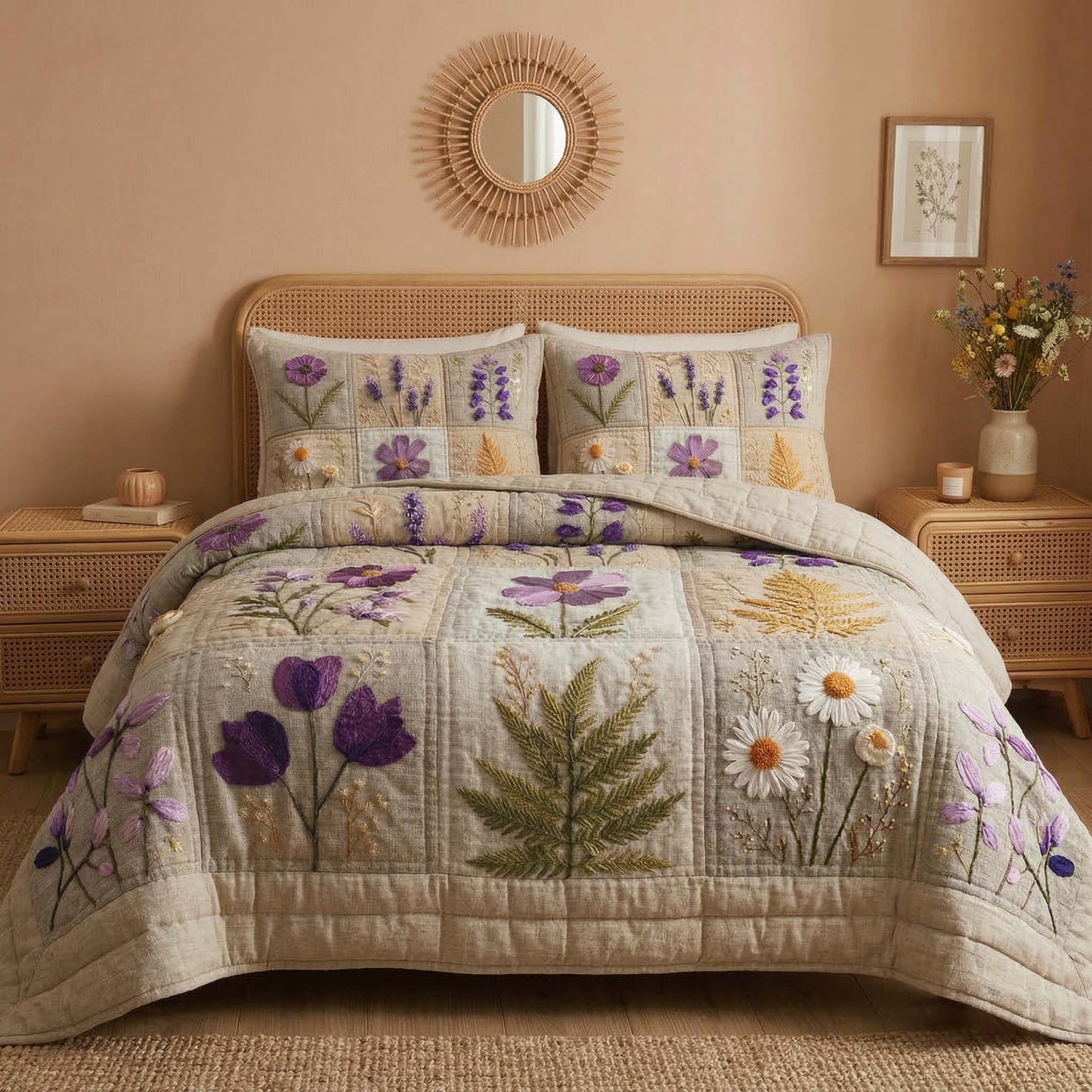 Blossom Grace 3-Piece Quilted Bedding Set GFTOQM3206