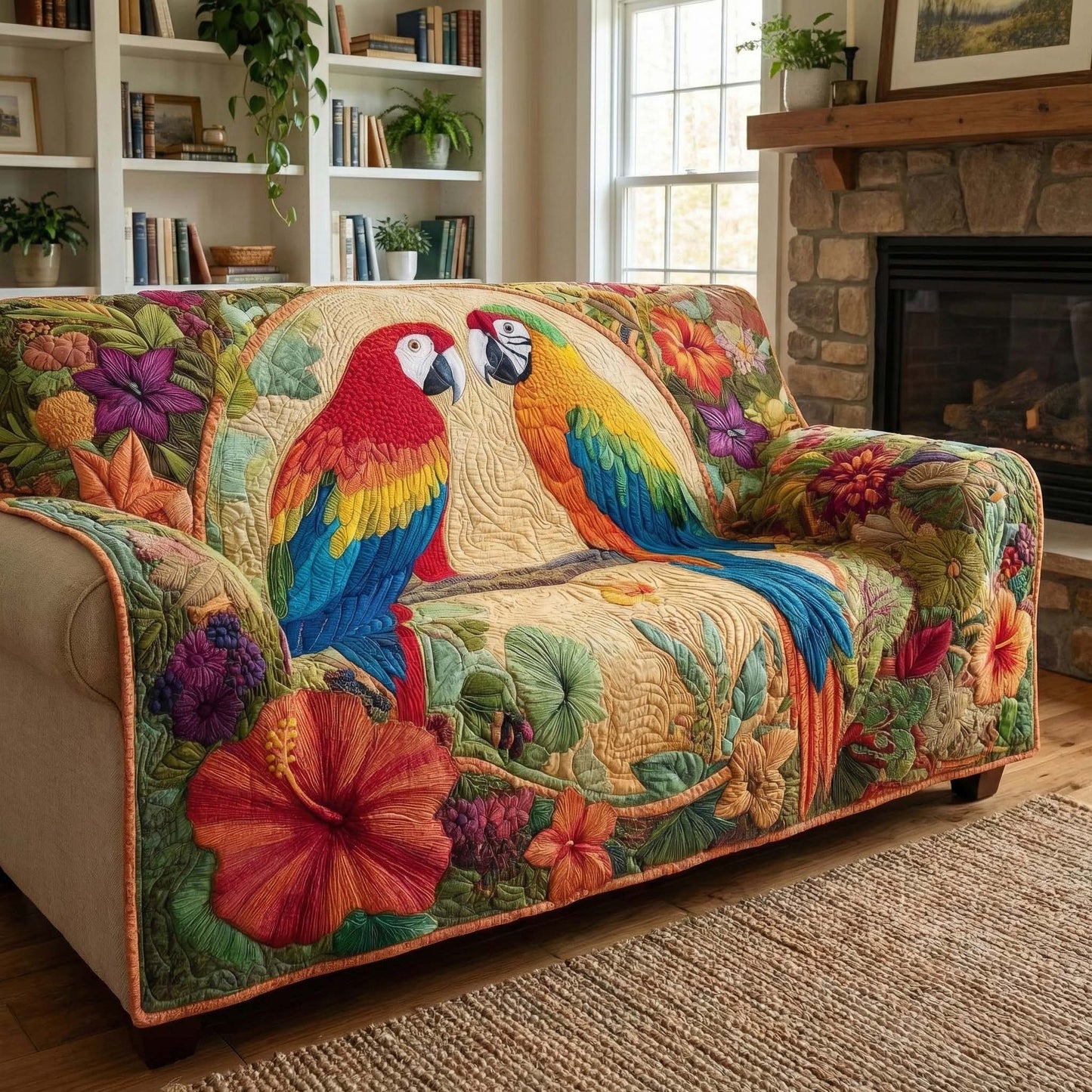 Tropical Parrots Quilted Sofa Cover GFTOQM1598