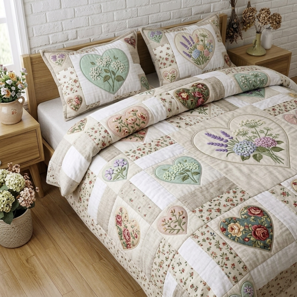 Flower Patchwork 3-Piece Quilted Bedding Set GFTOTG3635