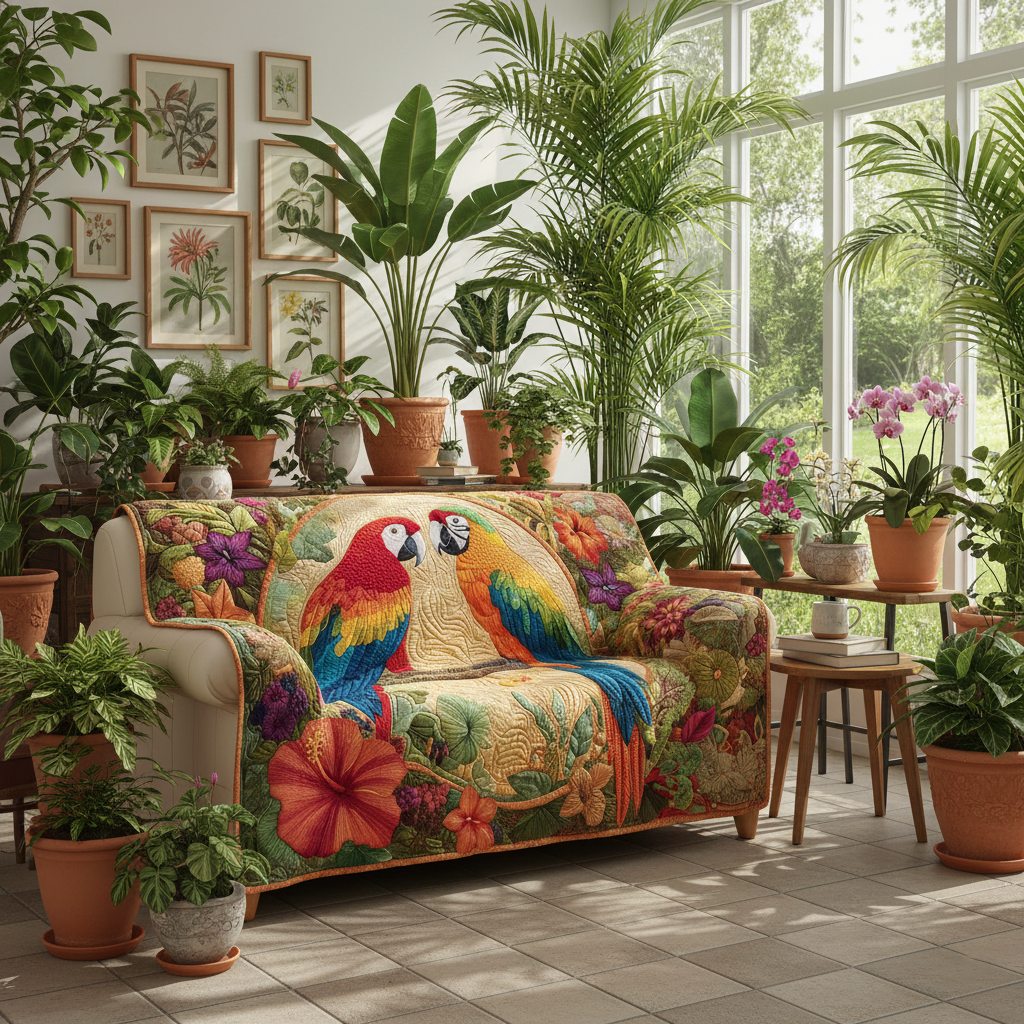 Tropical Parrots Quilted Sofa Cover GFTOQM1598