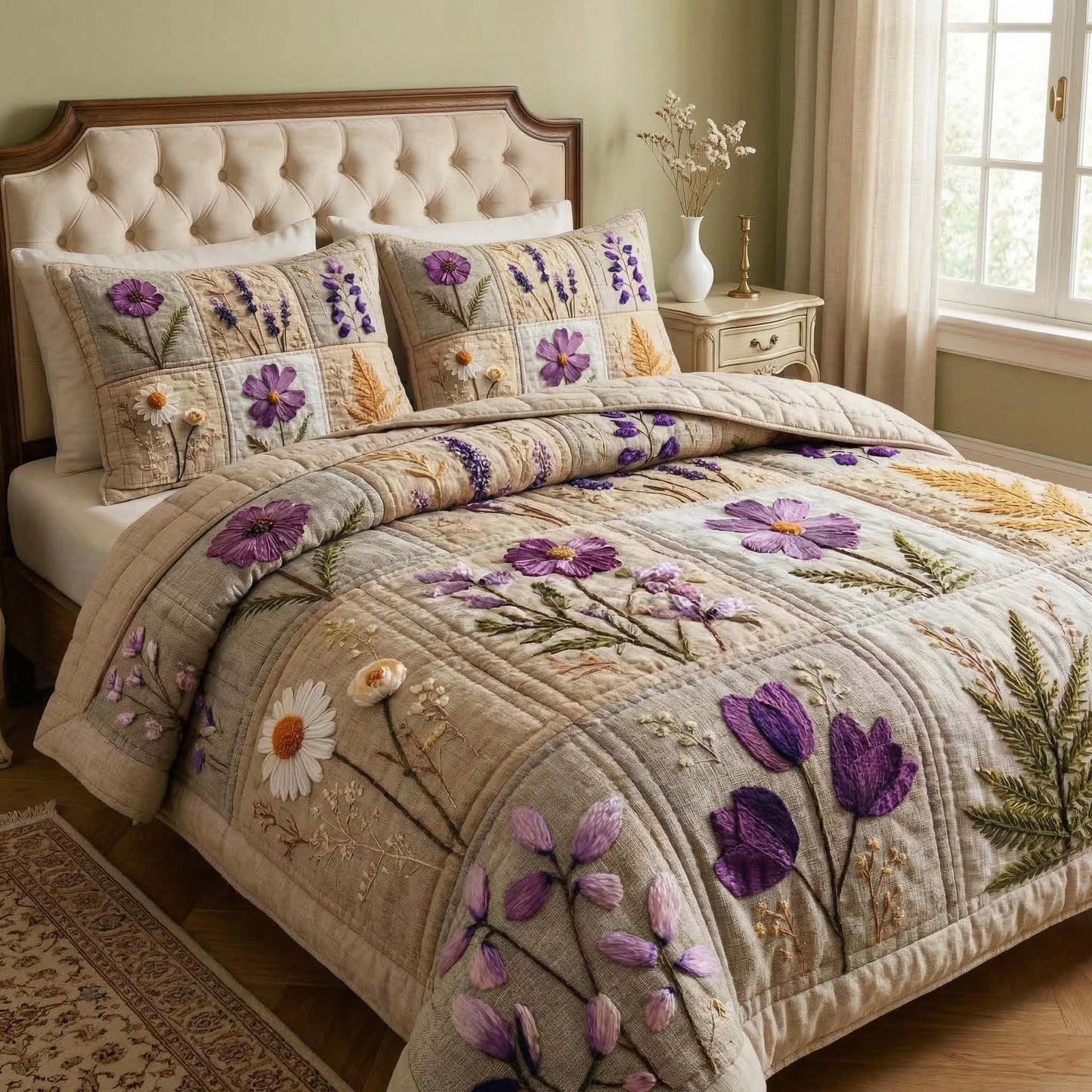 Blossom Grace 3-Piece Quilted Bedding Set GFTOQM3206