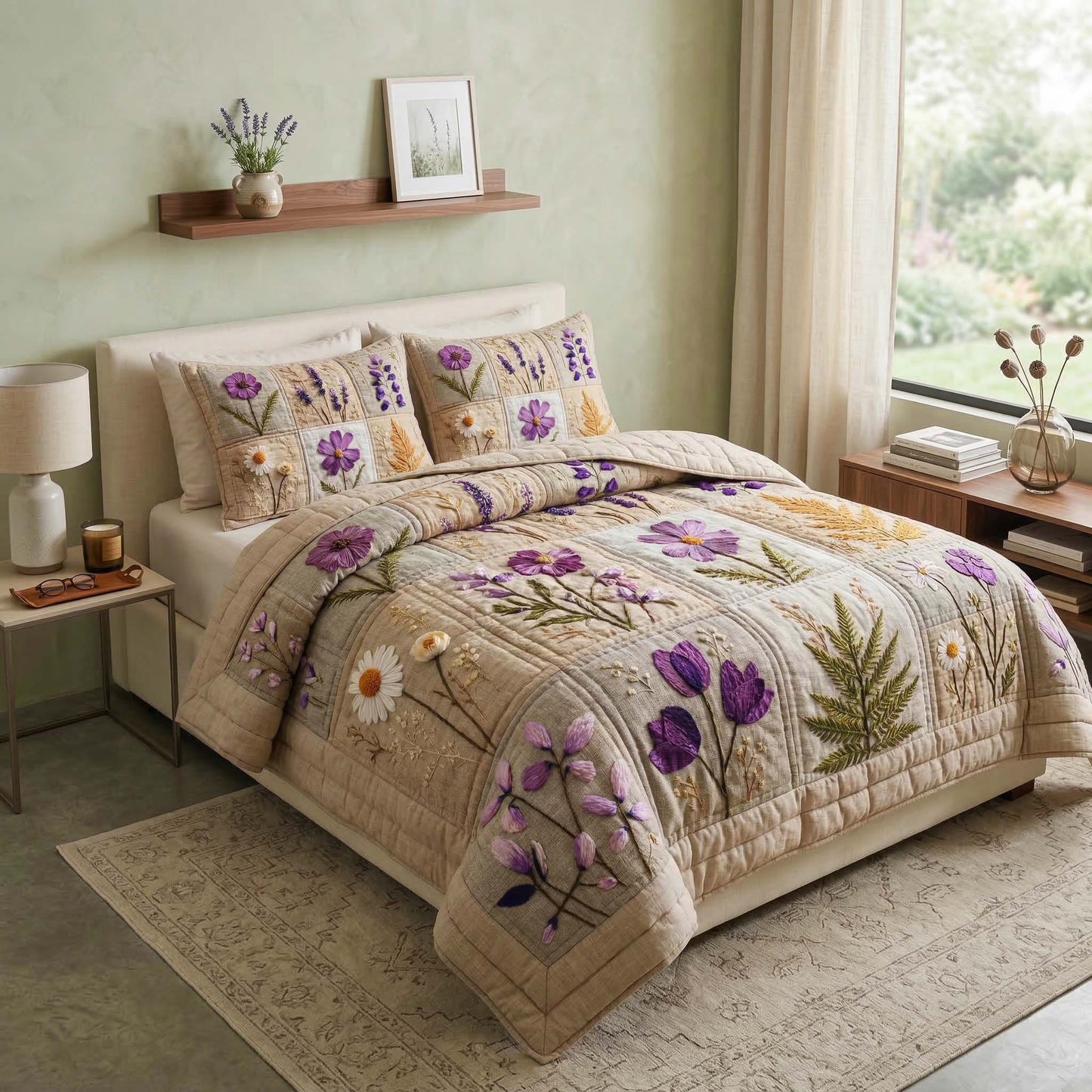 Blossom Grace 3-Piece Quilted Bedding Set GFTOQM3206