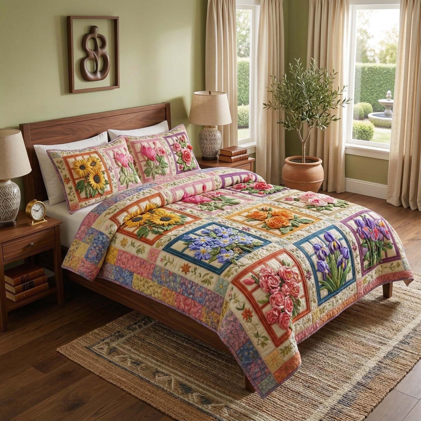 Blossom Grace 3-Piece Quilted Bedding Set GFTOQM3203