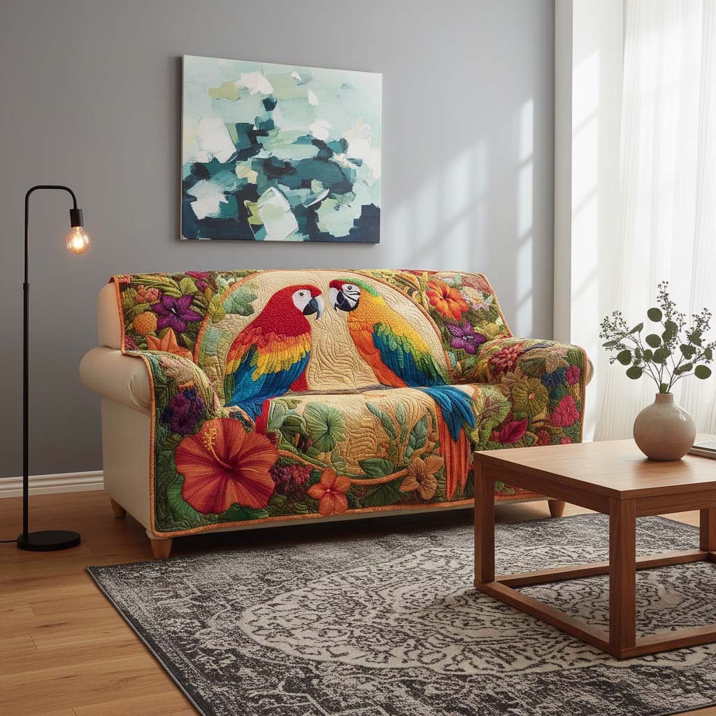 Tropical Parrots Quilted Sofa Cover GFTOQM1598