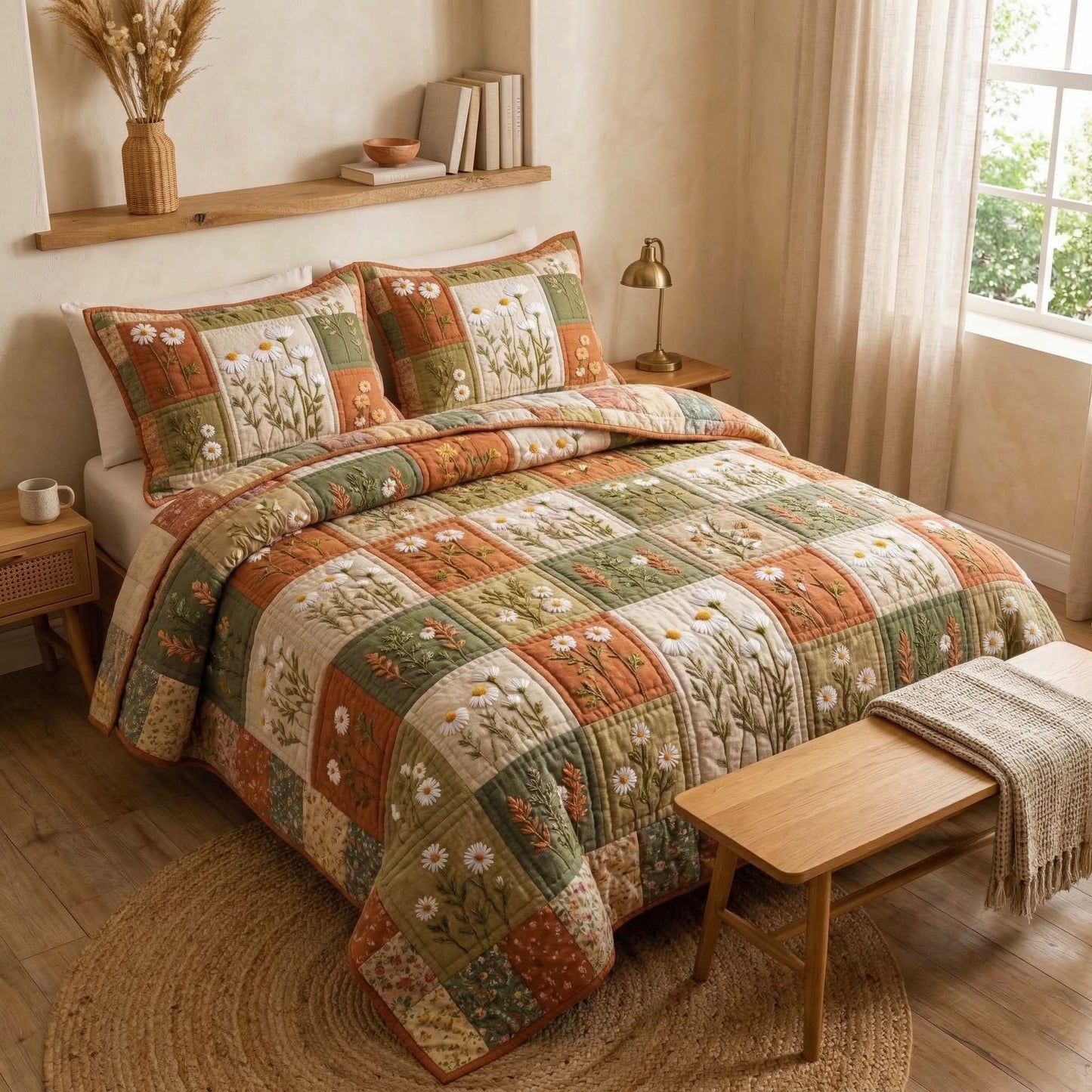 Blossom Grace 3-Piece Quilted Bedding Set GFTOQM3207