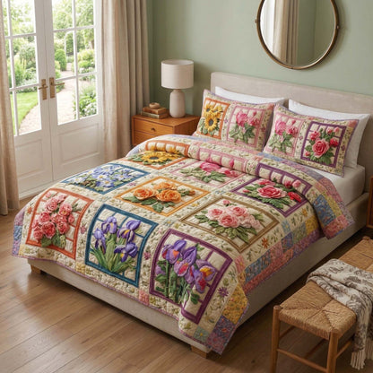 Blossom Grace 3-Piece Quilted Bedding Set GFTOQM3203