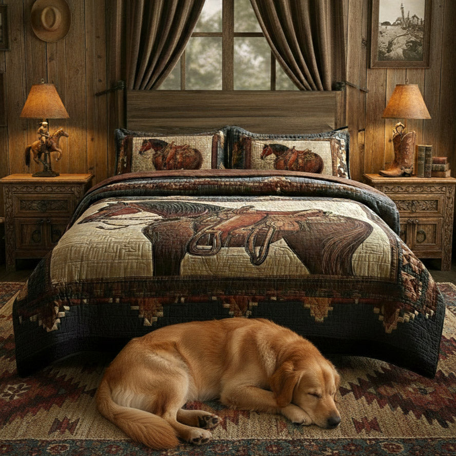 Prairie Horse 3-Piece Quilted Bedding Set GFTOMA8162