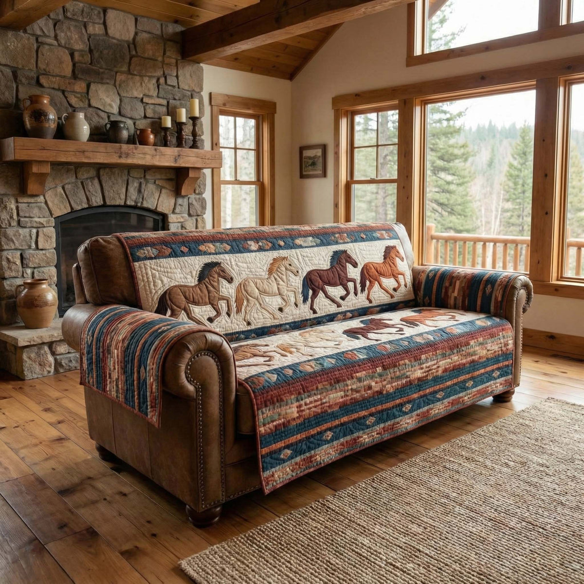 Western Gallop Quilted Sofa Cover GFTOQM2797