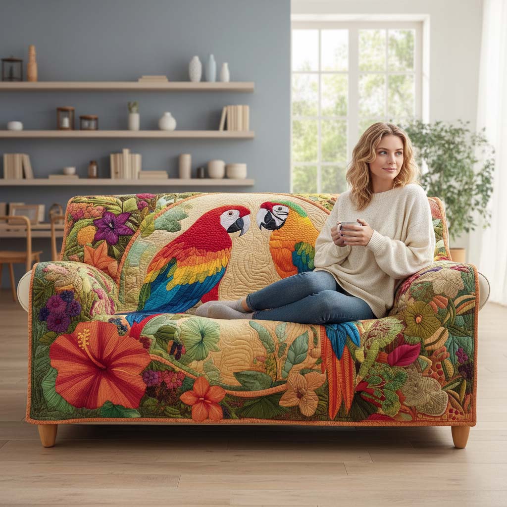 Tropical Parrots Quilted Sofa Cover GFTOQM1598