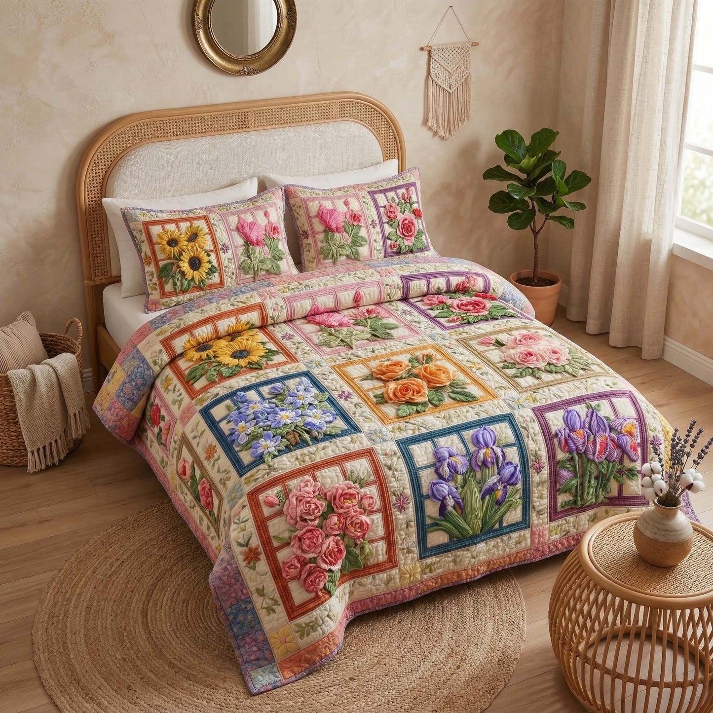 Blossom Grace 3-Piece Quilted Bedding Set GFTOQM3203