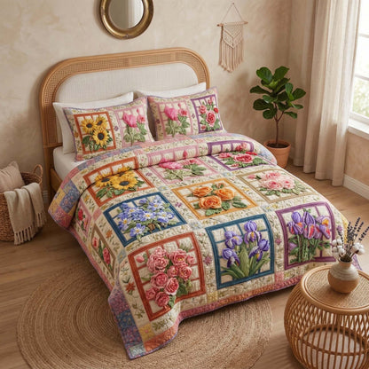 Blossom Grace 3-Piece Quilted Bedding Set GFTOQM3203