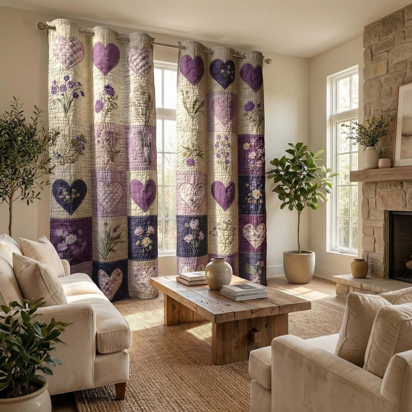 Lavender Heart Quilted Curtains GFTOQM3076