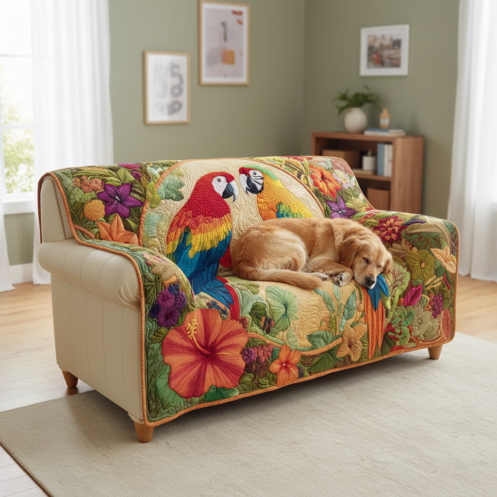 Tropical Parrots Quilted Sofa Cover GFTOQM1598
