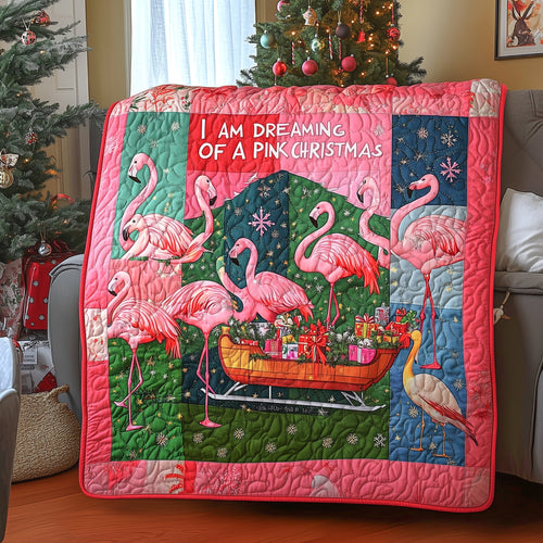 I'm Dreaming Of A Pink Christmas Flamingo Quilted Blanket CFMNL08
