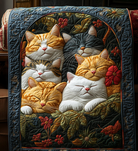 Sleeping Cats Royal Blooms And Leaves Quilted Blanket NKL013