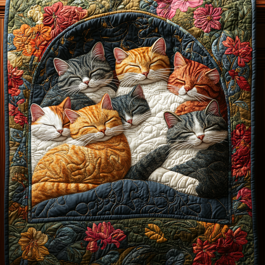 Sleeping Cats Royal Blooms And Leaves Quilted Blanket NKL014